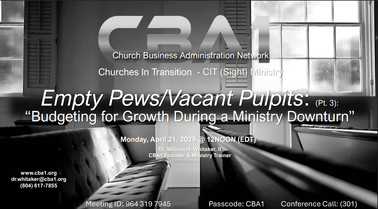 Church business webinar on budgeting strategies flyer.