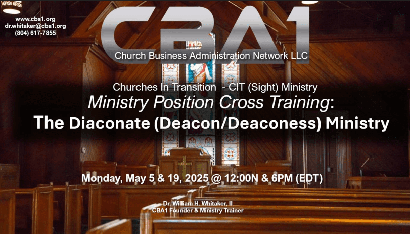 Church ministry training event announcement poster.