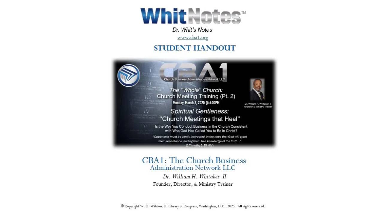 Church meeting training student handout cover.