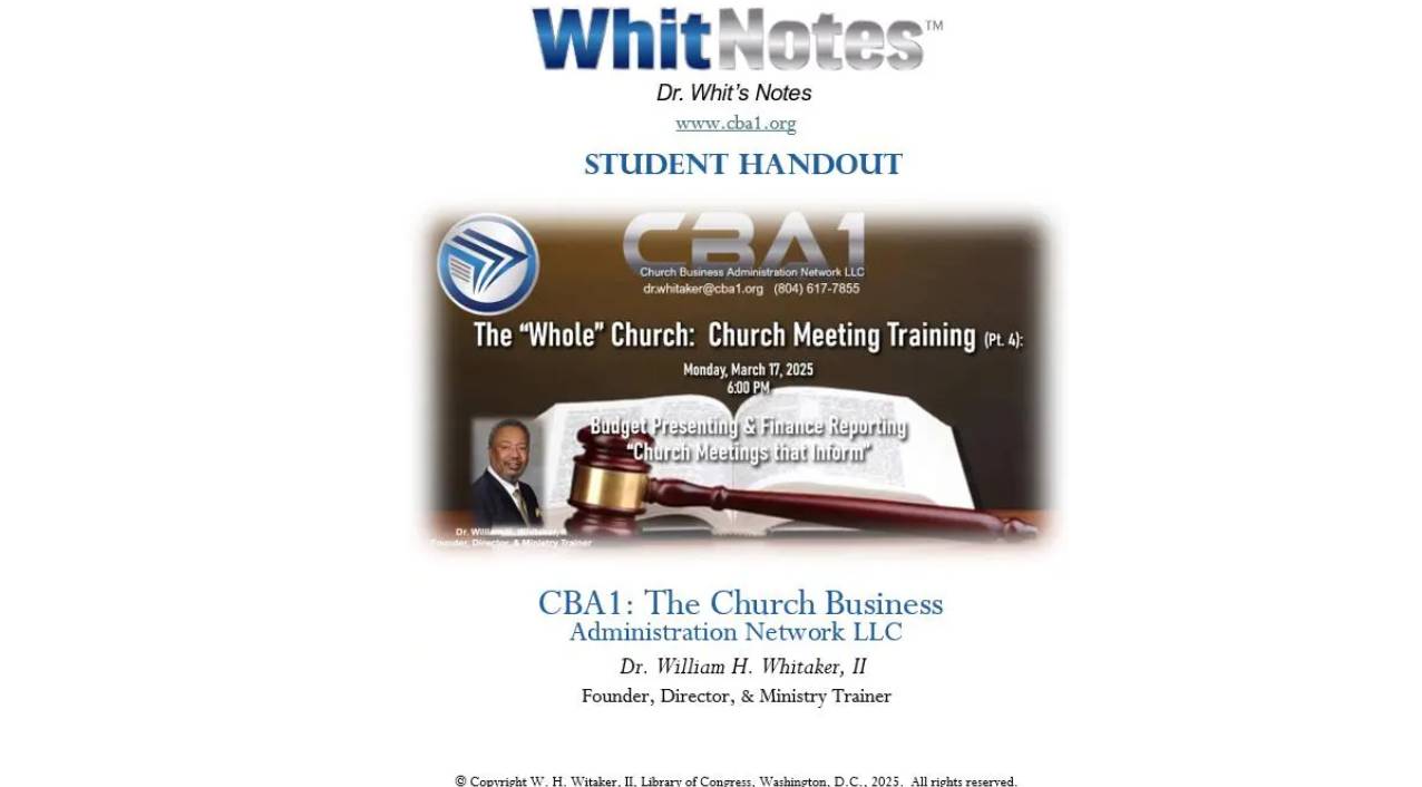 Church meeting training student handout cover.