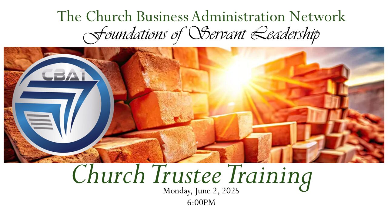 Church trustee training event announcement poster.