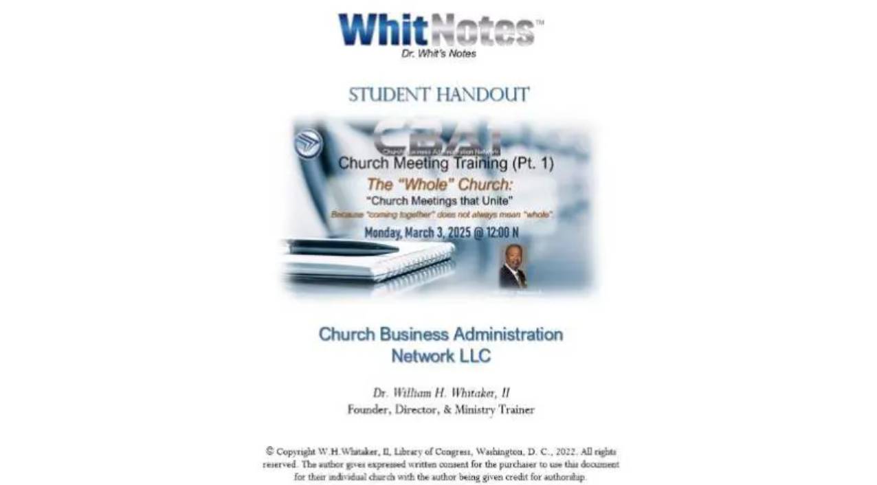 Church meeting training student handout cover.