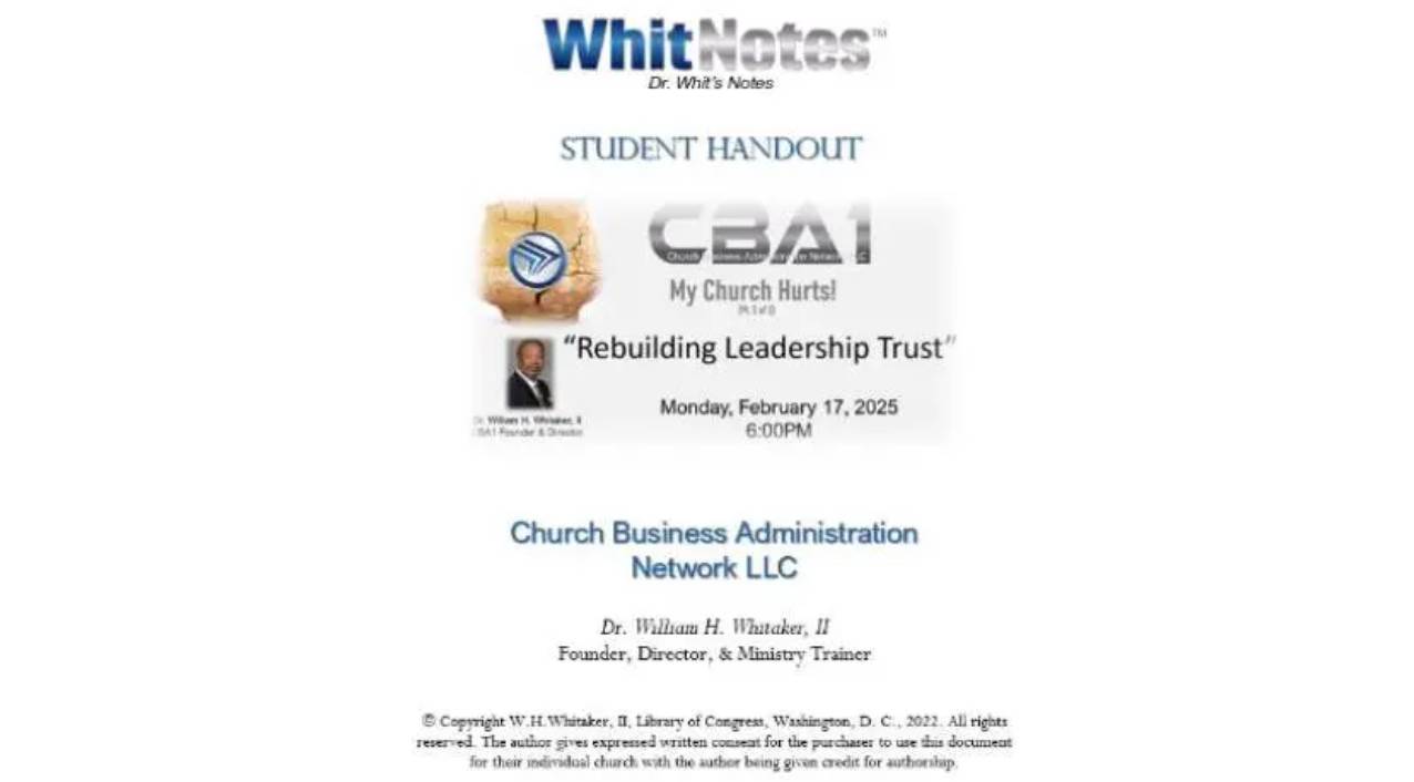 Church leadership workshop flyer, February 2025.