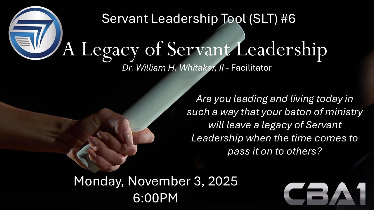 Servant Leadership event with baton graphic.