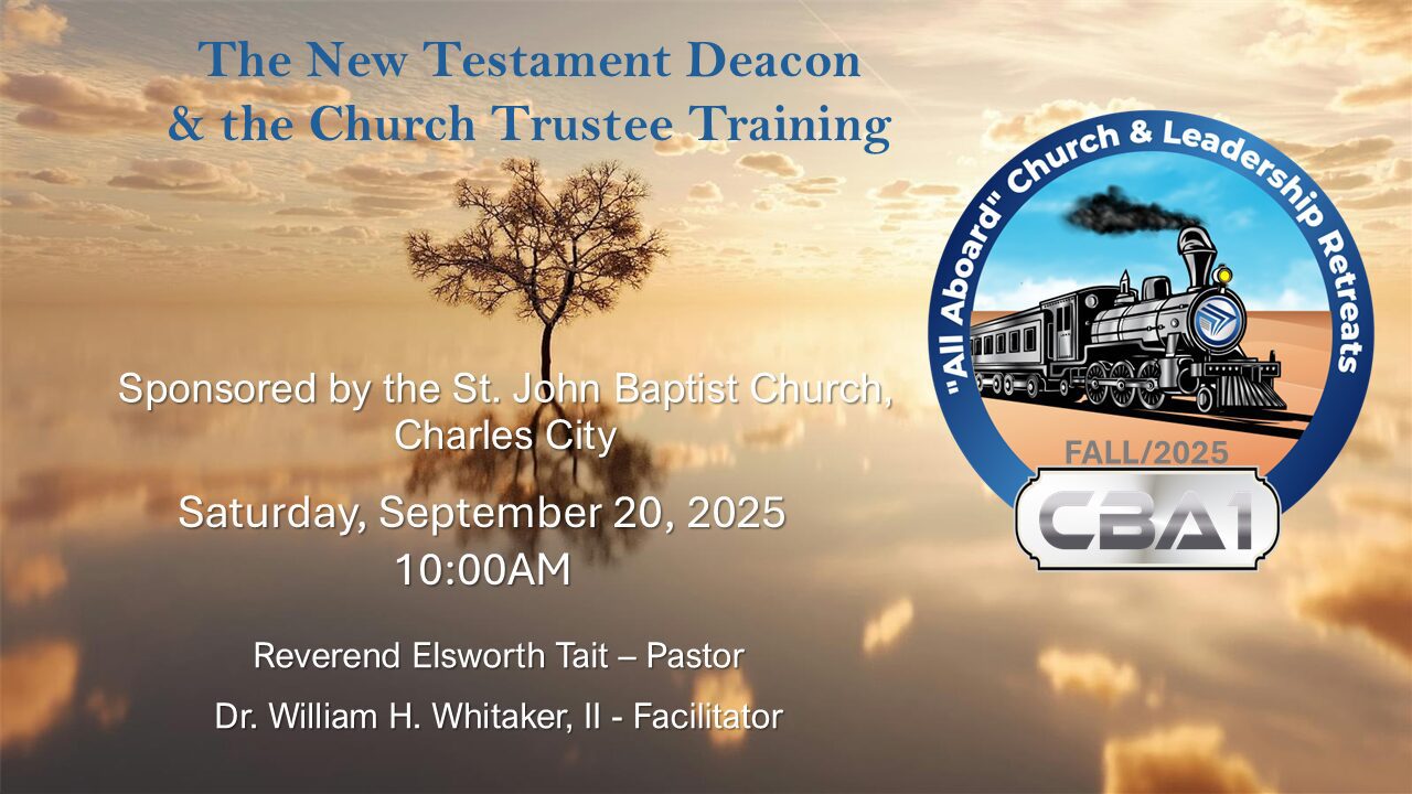 Church leadership training event announcement image.