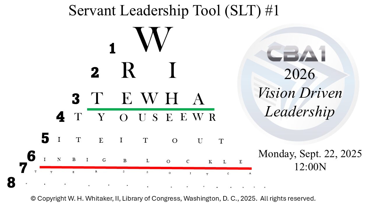 Servant Leadership eye chart with text.