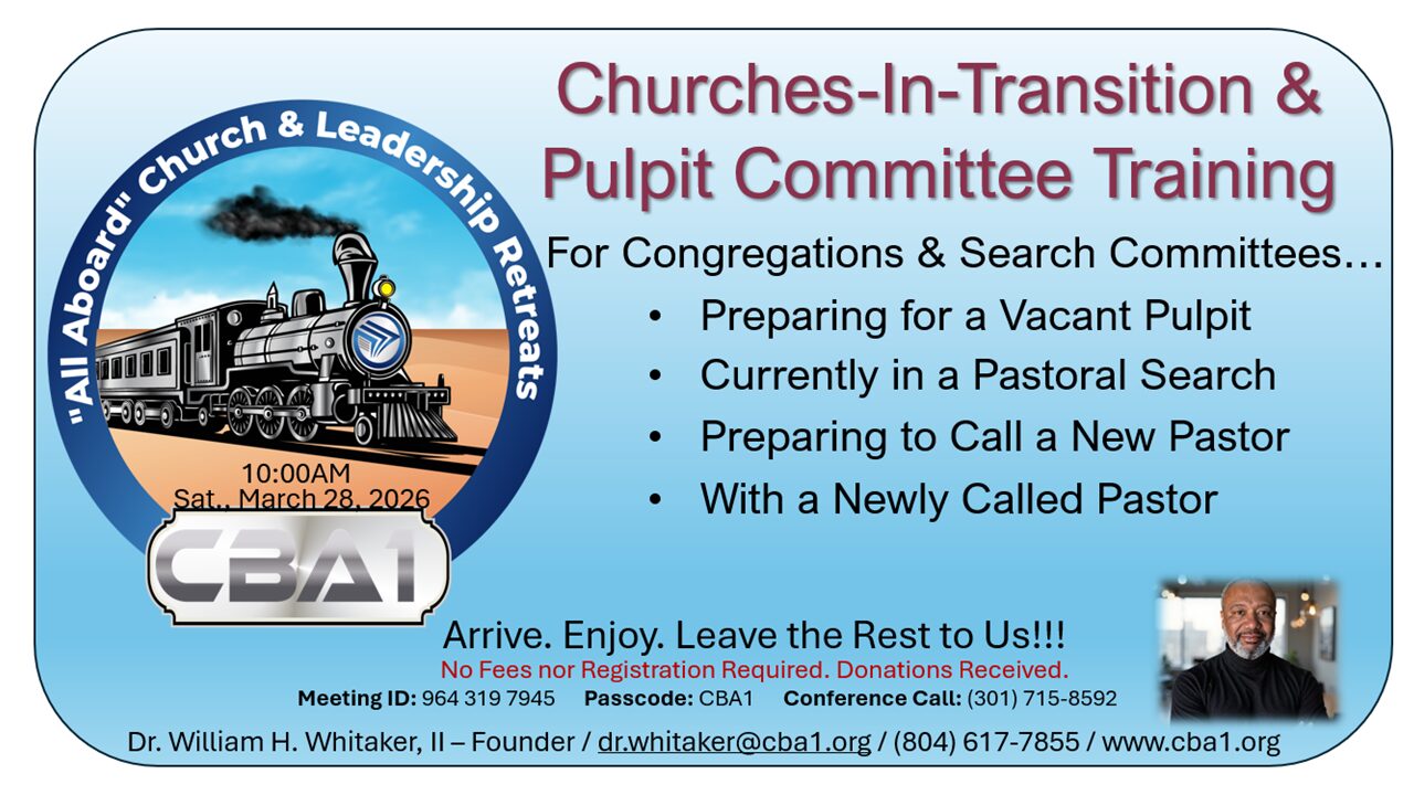 Churches-in-Transition and Pulpit Committee Training flyer.