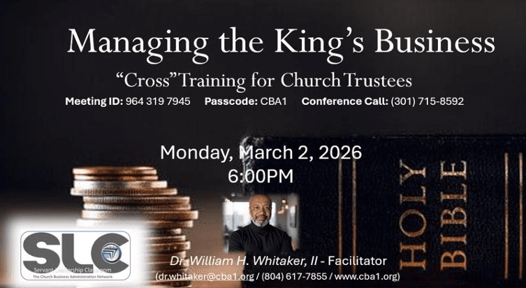 Church Trustee Cross-Training event announcement.